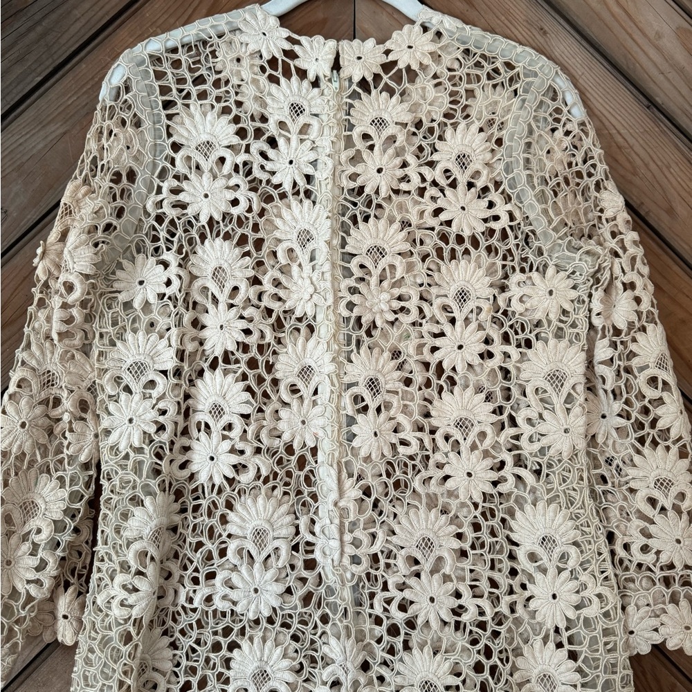 Vintage 60s lace embroidered flower dress medium ivory boho hippie - Picture 4 of 12